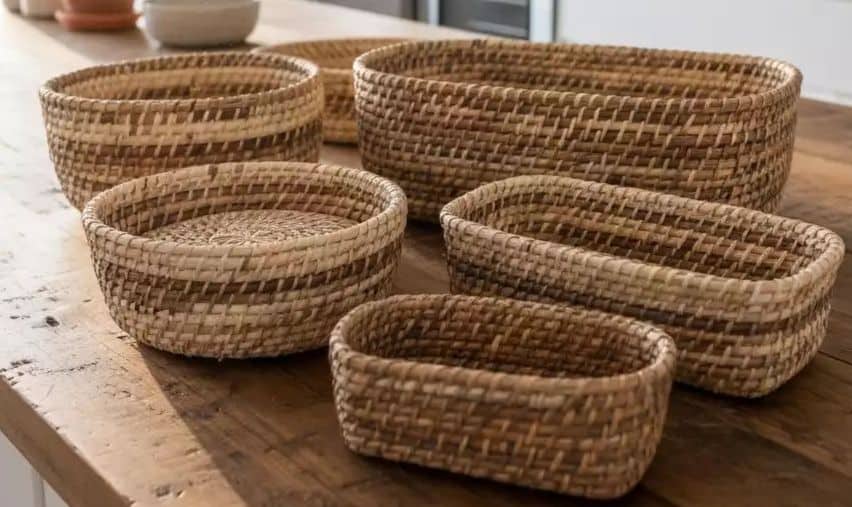 سبد حصیری آشپزخانه مناسب نظم دهی کابینت و میز